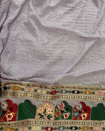 All Over Sequence With Heavy Multicolour Border On Lavender Georgette Fabric