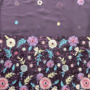 Sequin & Thread Embroidery In Floral Pattern On Dusky Purple Faux Georgette Fabric