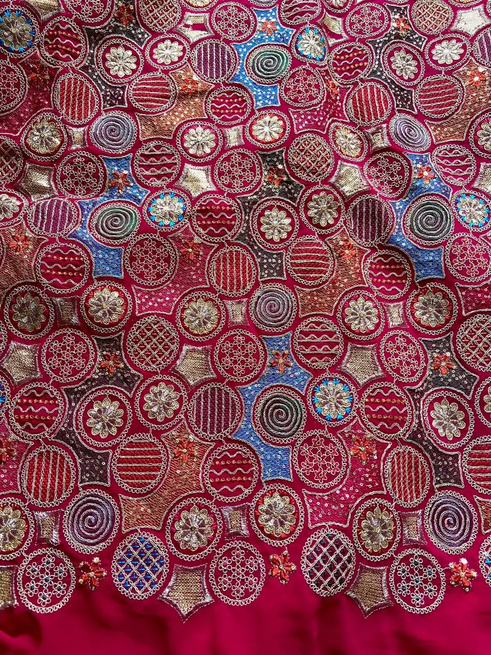 Exclusive Heavy Multi Coloured Thread & Sequin Embroidery on Pink Viscose Georgette