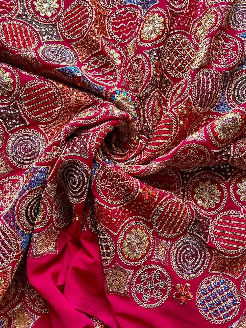 Exclusive Heavy Multi Coloured Thread & Sequin Embroidery on Pink Viscose Georgette