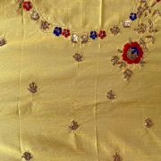 Zardozi & Thread Work Hand Embroidered On Yellow Raw Silk Unstitched Blouse Piece