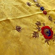 Zardozi & Thread Work Hand Embroidered On Yellow Raw Silk Unstitched Blouse Piece