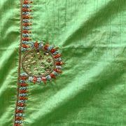 Parrot Green Zardozi & Thread Work Embroidery On Hand Embroidered Raw Silk Unstitched Blouse Piece