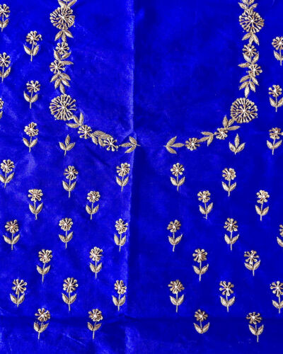 Buti Design Zardozi & Gota Hand Embroidered On Blue Unstitched Blouse Piece