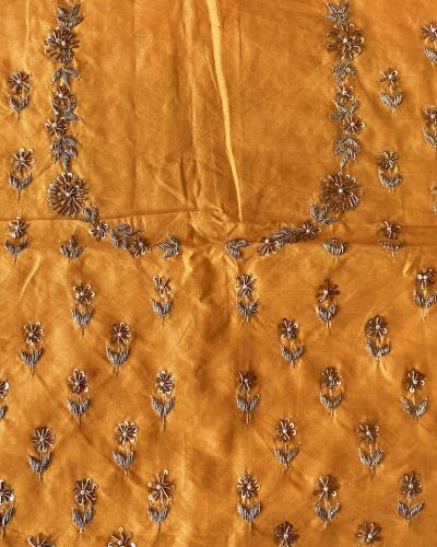 Buti Design Zardozi & Gota Hand Embroidered On Haldi Yellow Unstitched Blouse Piece