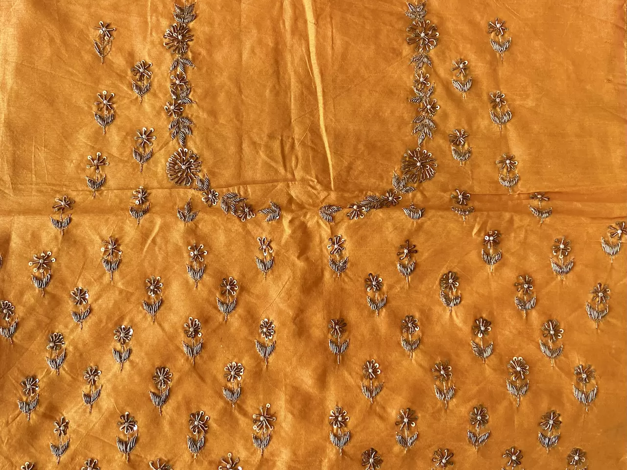 Buti Design Zardozi & Gota Hand Embroidered On Haldi Yellow Unstitched Blouse Piece