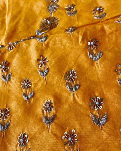 Buti Design Zardozi & Gota Hand Embroidered On Haldi Yellow Unstitched Blouse Piece