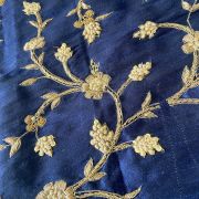 Heavy Zardozi & Thread Work Embroidery On Navy Blue Raw Silk Unstitched Blouse Piece