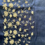 Heavy Zardozi & Thread Work Embroidery On Navy Blue Raw Silk Unstitched Blouse Piece