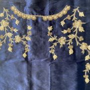 Heavy Zardozi & Thread Work Embroidery On Navy Blue Raw Silk Unstitched Blouse Piece