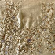 Heavy Zardozi Embroidery On Gold Raw Silk Unstitched Blouse Piece