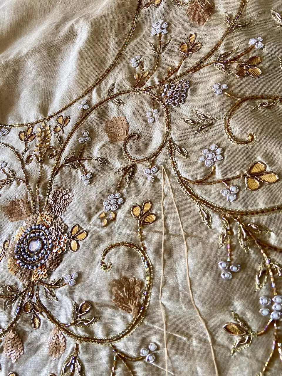 Heavy Zardozi Embroidery On Gold Raw Silk Unstitched Blouse Piece