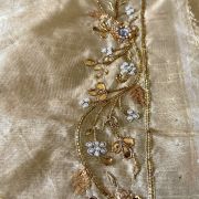 Heavy Zardozi Embroidery On Gold Raw Silk Unstitched Blouse Piece