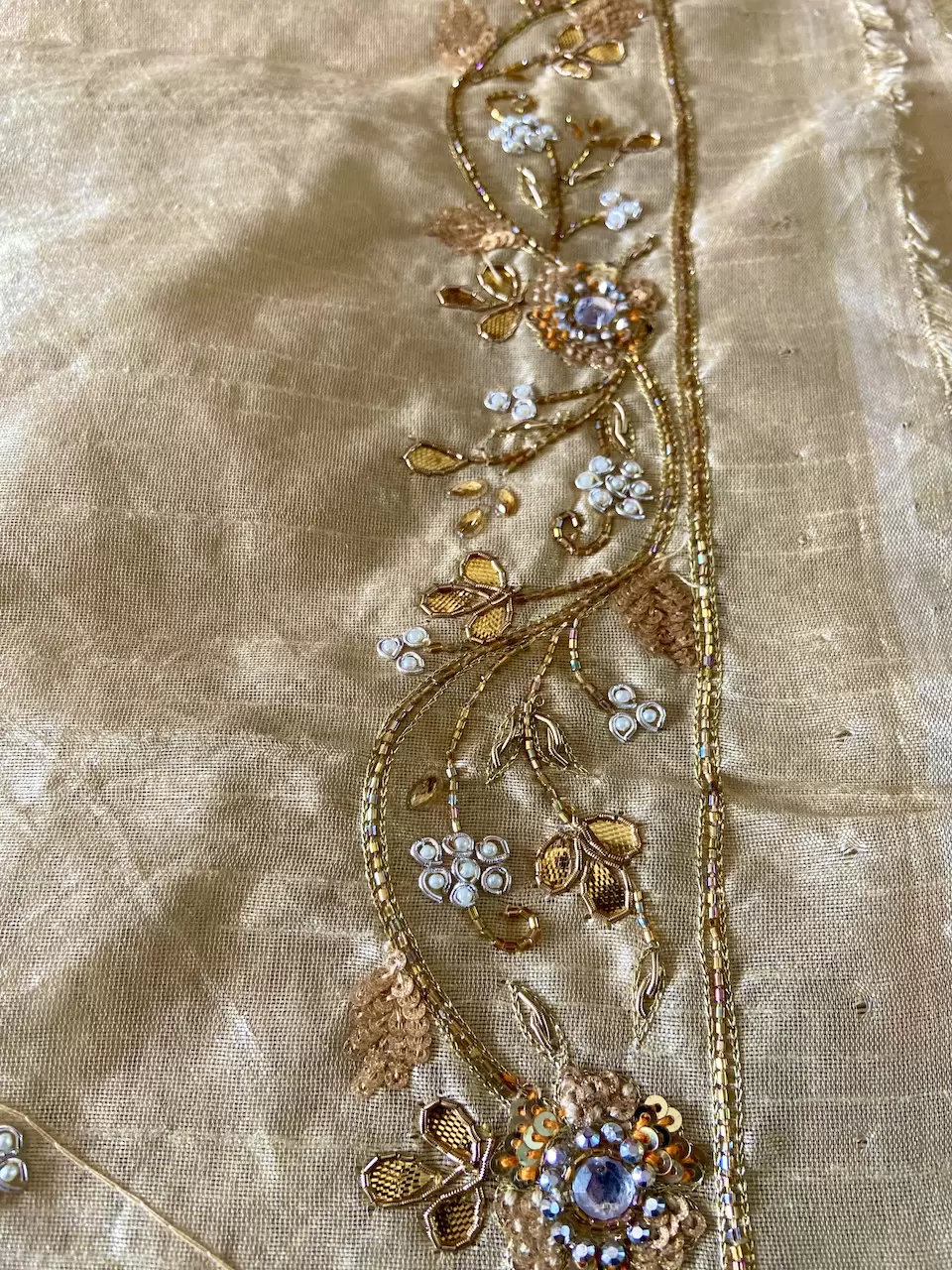 Heavy Zardozi Embroidery On Gold Raw Silk Unstitched Blouse Piece