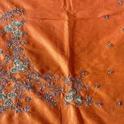 Heavy Hand Embroidery Zardozi & Thread Work On Orange Raw Silk Unstitched Blouse Piece