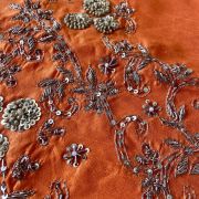 Heavy Hand Embroidery Zardozi & Thread Work On Orange Raw Silk Unstitched Blouse Piece