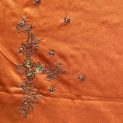 Heavy Hand Embroidery Zardozi & Thread Work On Orange Raw Silk Unstitched Blouse Piece