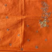 Heavy Hand Embroidery Zardozi & Thread Work On Orange Raw Silk Unstitched Blouse Piece