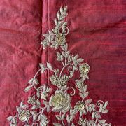 Heavy Hand Embroidered Zardozi Work On Maroon Raw Silk Unstitched Blouse Piece