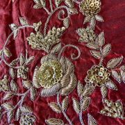 Heavy Hand Embroidered Zardozi Work On Maroon Raw Silk Unstitched Blouse Piece