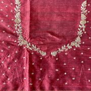 Heavy Hand Embroidered Zardozi Work On Maroon Raw Silk Unstitched Blouse Piece