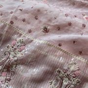 Thread & Sequence Embroidery On Baby Pink Pure Organza Fabric With Heavy Border