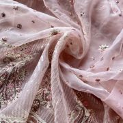 Thread & Sequence Embroidery On Baby Pink Pure Organza Fabric With Heavy Border