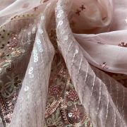 Thread & Sequence Embroidery On Baby Pink Pure Organza Fabric With Heavy Border