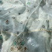 Thread & Sequence Embroidery On Sky Blue Pure Organza Fabric With Heavy Border