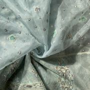 Thread & Sequence Embroidery On Sky Blue Pure Organza Fabric With Heavy Border