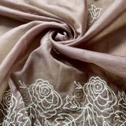 Brown Pure Organza Tissue Fabric With White Thread Embroidery On Both Sides