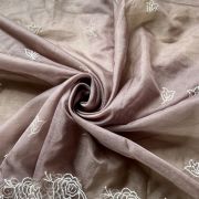 Brown Pure Organza Tissue Fabric With White Thread Embroidery On Both Sides