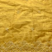 Yellow Pure Organza Tissue Fabric With White Thread Embroidery On Both Sides