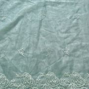 Sky Blue Pure Organza Tissue Fabric With White Thread Embroidery On Both Sides