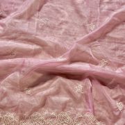 Blush Pink Pure Organza Tissue Fabric With White Thread Embroidery On Both Sides