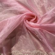 Blush Pink Pure Organza Tissue Fabric With White Thread Embroidery On Both Sides