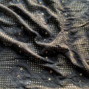 Black Tone On Tone Chikankari Fabric With Gold Sequin Touch On Black Georgette Fabric