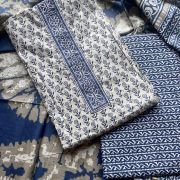 Indigo Buti Print Cotton Suit Set With Printed Cotton Dupatta