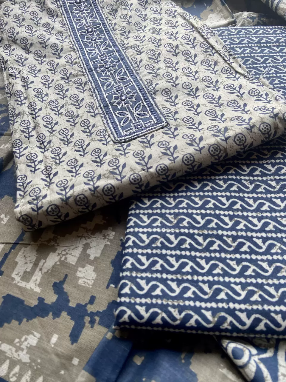 Indigo Buti Print Cotton Suit Set With Printed Cotton Dupatta