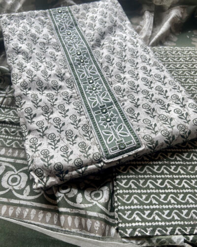 Green Buti Print Cotton Suit Set With Printed Cotton Dupatta