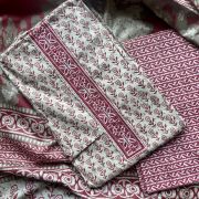 Maroon Buti Print Cotton Suit Set With Printed Cotton Dupatta