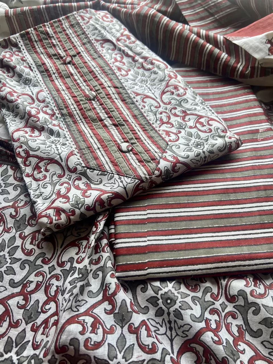 Maroon Abstract Print Cotton Suit Set With Printed Cotton Dupatta