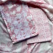 Blush Pink Floral Print Cotton Suit Set With Printed Cotton Dupatta