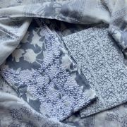 Grey Floral Print Cotton Suit Set With Printed Cotton Dupatta