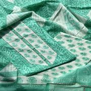 Rama Green Block Print Cotton Suit Set With Printed Cotton Dupatta