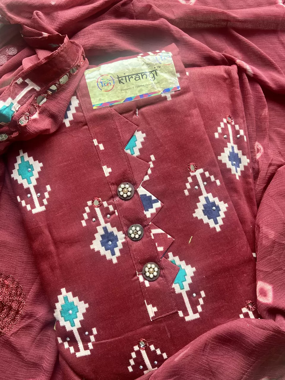 Print Cotton Unstitched Suit Set With Printed Cotton Dupatta