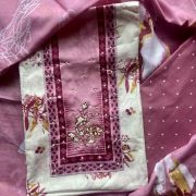 Magenta Floral Print Cotton Unstitched Suit Set With Printed Cotton Dupatta