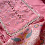 Baby Pink Printed Cotton Unstitched Suit Set With Printed Cotton Dupatta