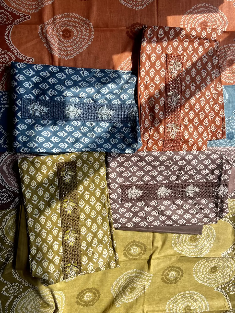 Ochre Yellow Small Buti Printed & All Over On Unstitched Cotton Suitset