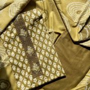 Ochre Yellow Small Buti Printed & All Over On Unstitched Cotton Suitset